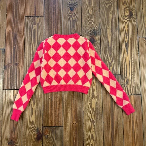 Zara Pink and Red Argyle Sweater - Picture 2 of 4